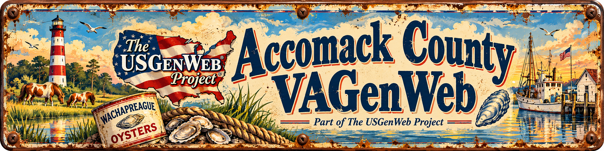 Accomack County VAGenWeb vintage metal sign banner