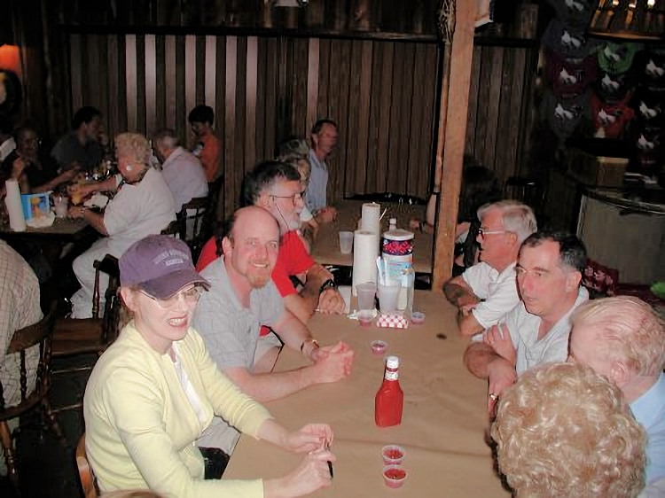 Members of the 2001 CemTrek group having dinner together at the Red Roost in Clara, Maryland