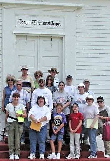 Lower Delmarva genealogy researchers gathered on the steps of Joshua Thomas Chapel during a CemTrek